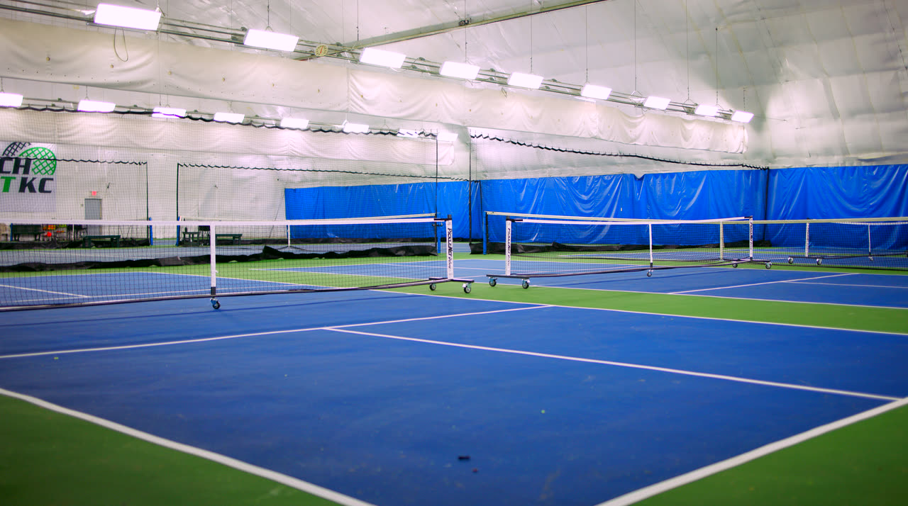 Indoor pickleball courts set up at Match Point KC